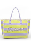 SUMMER Sewn Rope Striped Pattern Summer Tote Bag