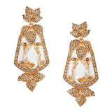 Oval Crystal Rhinestone Leaf Evening Earrings