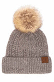 Soft Cuff Cable Knit Fur Pom C.C Beanie