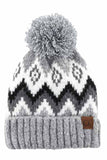 C.C Soft Aztec Pattern Beanie with Knit Pom