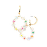 Faceted Beads Flower Circle Metal Wire Dangle Earrings