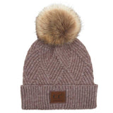 C.C Women's Heather Beanie Hat With Pom And Suede Patch