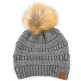 C.C Solid Ribbed Knit Beanie with Pom