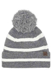 C.C Two Tone Stripe Yarn Pom Beanie