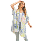 Multi Flower Patterned Cover Up Kimono Poncho