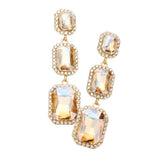 Triple Emerald Cut Stone Link Dangle Evening Earrings