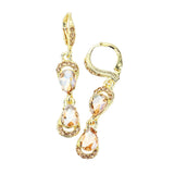 Double Teardrop Stone Link Dangle Lever Back Evening Earrings