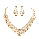 Teardrop Accented Stone Embellished Leaf Evening Necklace