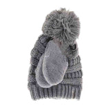 BABY Solid Knit Pom C.C Beanie with Mitten SET