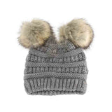 BABY Solid Ribbed Faux Fur Double Pom C.C Beanie