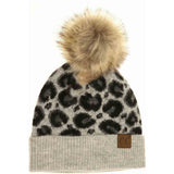 Leopard Pattern Faux Fur Pom C.C Beanie