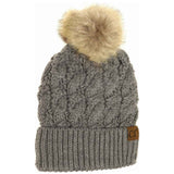 Ribbed Cable Knit Fur Pom C.C Beanie
