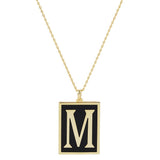 Gold Dipped Enamel Rectangle Monogram Pendant Necklace
