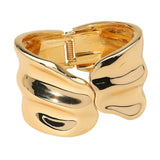 Sculpted Wavy Wide Metal Hinged Bangle Bracelet
