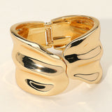 Sculpted Wavy Wide Metal Hinged Bangle Bracelet