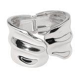 Sculpted Wavy Wide Metal Hinged Bangle Bracelet