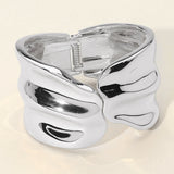 Sculpted Wavy Wide Metal Hinged Bangle Bracelet