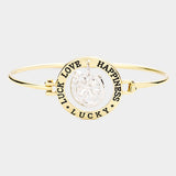 "Luck Love Happiness Lucky" Four Leaf Clover Hook Bracelet