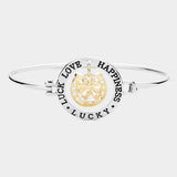 "Luck Love Happiness Lucky" Four Leaf Clover Hook Bracelet