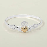 Women's Two Tone Irish Claddagh Heart Crown Bangle Bracelet