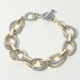 14K Gold Plated Two Tone Chunky Chain Link Toggle Bracelet