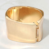 Bold Ribbed Metal Hinged Bangle Bracelet