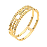 Stainless Steel Stone Pave Geometric Wide Hinged Bangle Bracelet