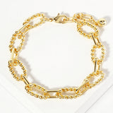 Gold Dipped Textured Oval Link Chain Bracelet