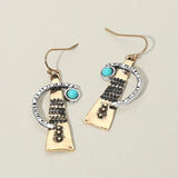 Turquoise Stone Accent Abstract Textured Metal Drop Earrings