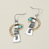 Turquoise Stone Accent Abstract Textured Metal Drop Earrings