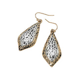 Textured Metal Two Tone Filigree Teardrop Drop Earrings