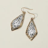 Textured Metal Two Tone Filigree Teardrop Drop Earrings