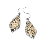 Textured Metal Two Tone Filigree Teardrop Drop Earrings