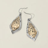 Textured Metal Two Tone Filigree Teardrop Drop Earrings