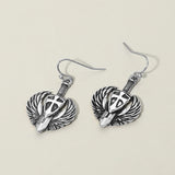 Antique Metal Wing Cross Sword Shield Drop Earrings