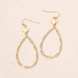 Metal Cross Charm Accent Paperclip Chain Link Open Teardrop Earrings