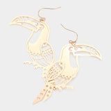 Brass Metal Cutout Toucan Dangle Earrings