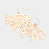 Brass Metal Cutout Pig Dangle Earrings