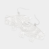 Brass Metal Cutout Pig Dangle Earrings