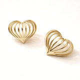 14K Gold Dipped Sculpted Heart Cage Stud Earrings