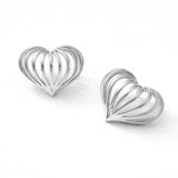 White Gold Dipped Sculpted Heart Cage Stud Earrings