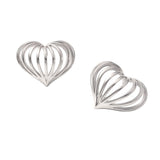 White Gold Dipped Sculpted Heart Cage Stud Earrings