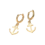 Anchor Charm Drop Huggie Hoop Earrings