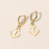 Anchor Charm Drop Huggie Hoop Earrings