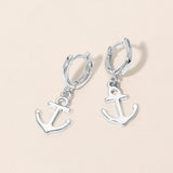 Anchor Charm Drop Huggie Hoop Earrings