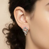 White Gold Dipped Interlocking Double Loop Drop Earrings