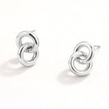 White Gold Dipped Interlocking Double Loop Drop Earrings