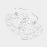 Metal Brass Heart Filigree Dangle Earrings