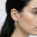 White Gold Dipped Triple Interlocking Hoop Drop Earrings