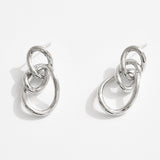 White Gold Dipped Triple Interlocking Hoop Drop Earrings